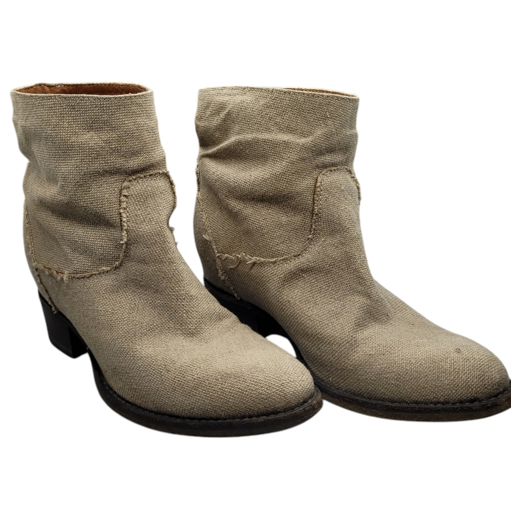BUTTERO VERO CUOIO Womens MADE IN ITALY CREAM CANVAS BOOTS 37